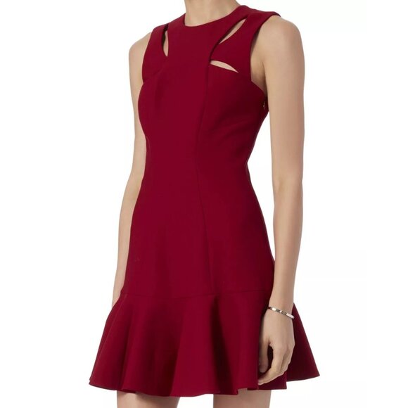 Cinq a Sept Womens Size 0 Crimson Red Scorpio Cut Out Tulip Hem Mini Dress - Picture 2 of 10